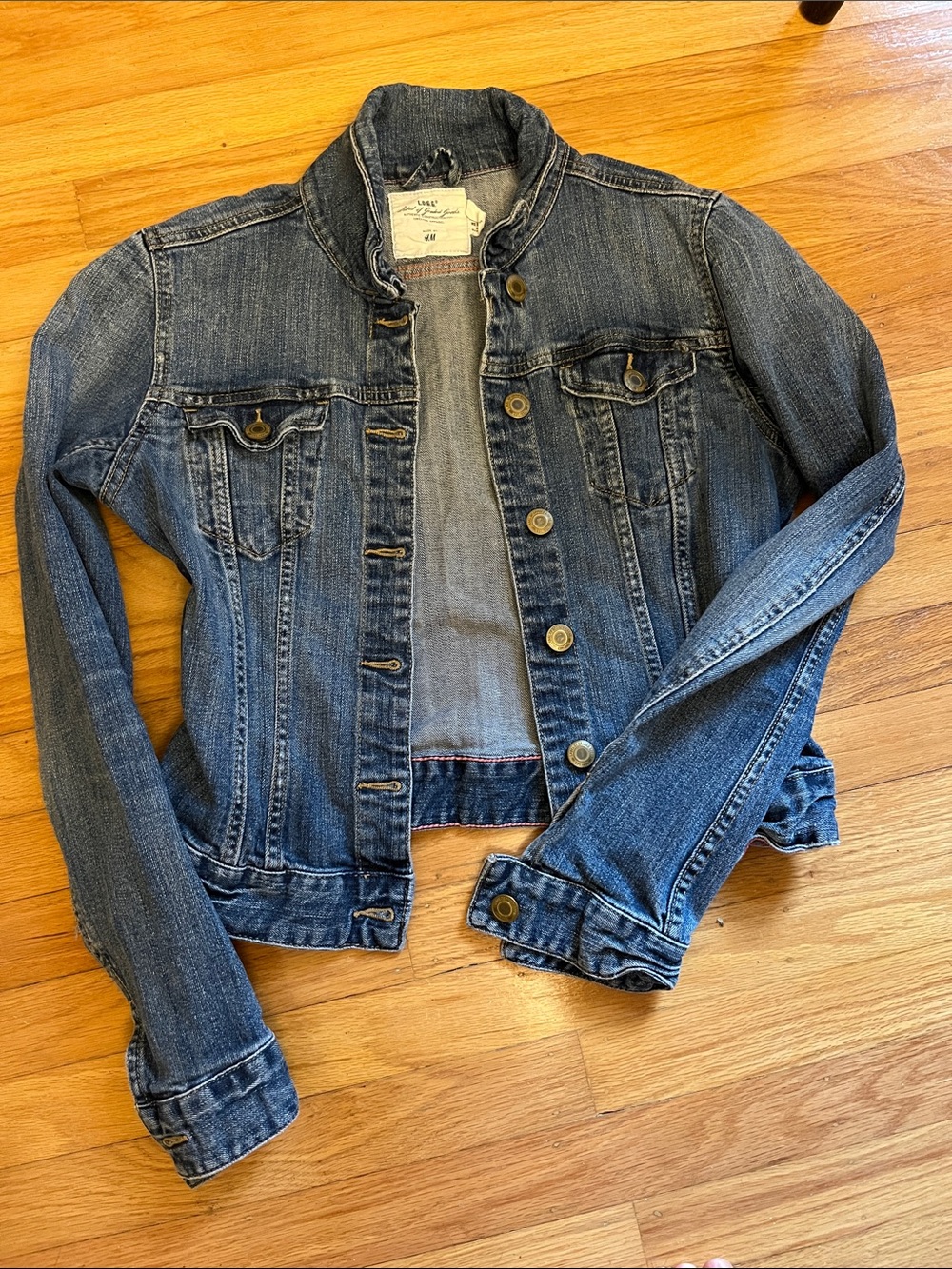 H&M Women's Distressed Blue Denim Jacket